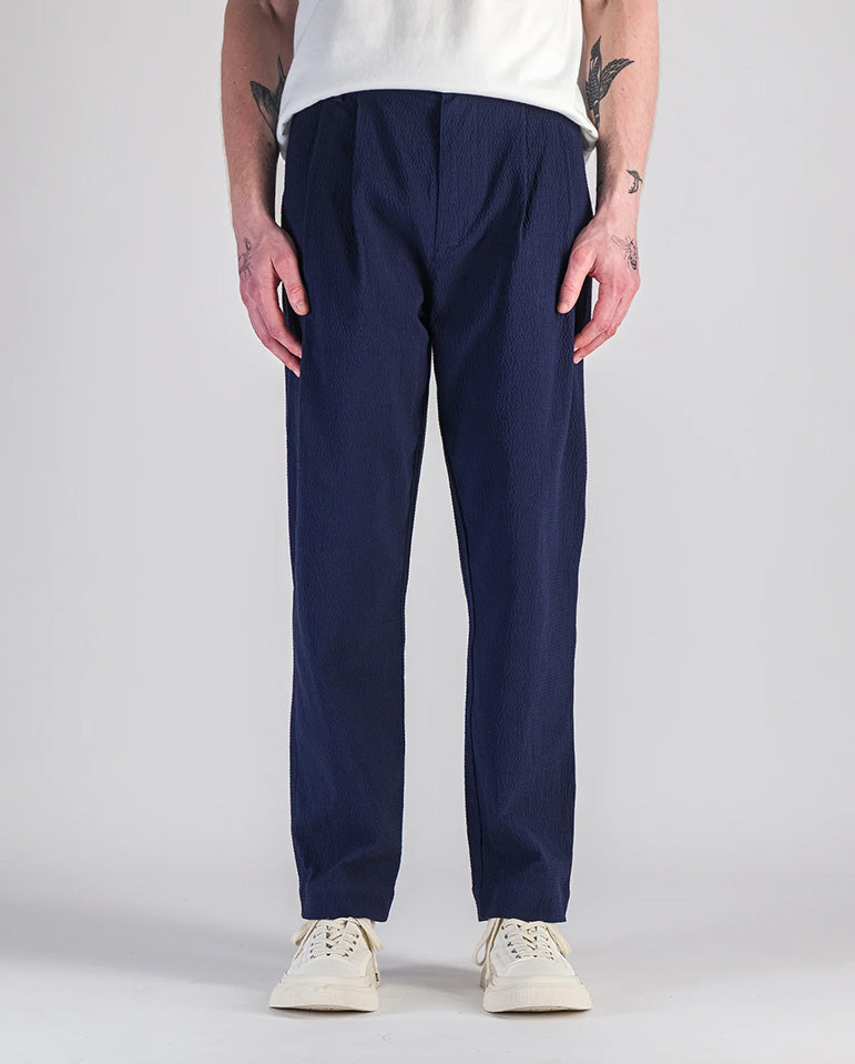 Double Pleats pants - navy seersucker