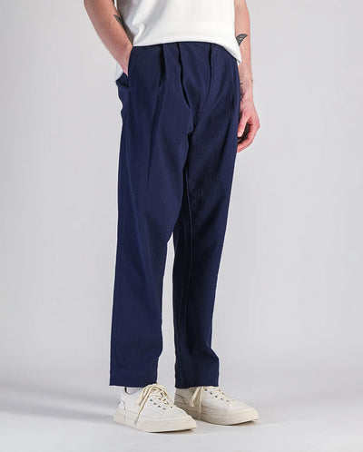 Double Pleats pants - navy seersucker