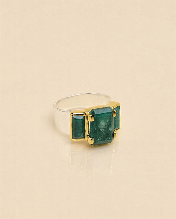 Osiris Emerald Art Deco Ring Silver/GP