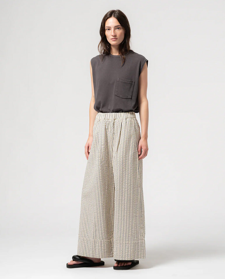 Seersucker Culotte - Iron/OffWhite