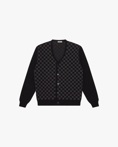 Check Merino Cardigan CHARCOAL
