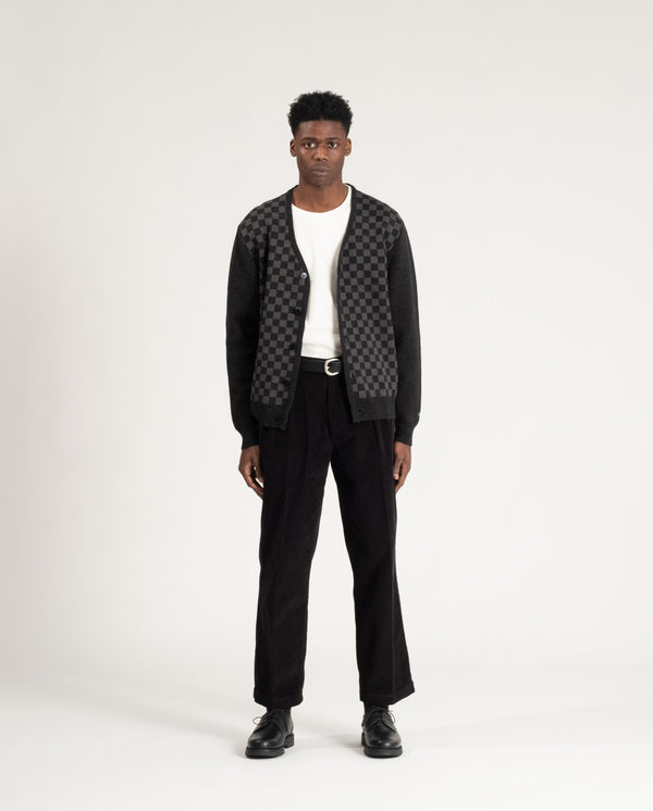 Check Merino Cardigan CHARCOAL