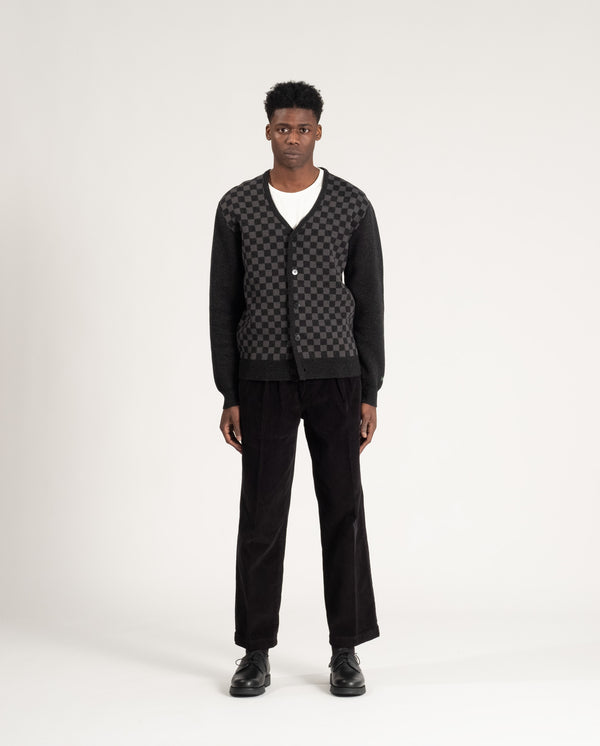 Check Merino Cardigan CHARCOAL
