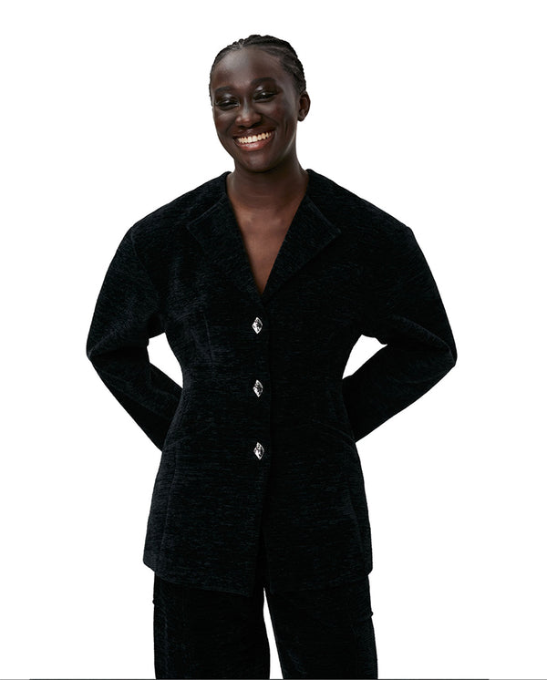 Chenille Fitted Blazer BLACK