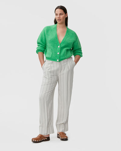 Mid Waist Pleat Pants Phantom Stripe