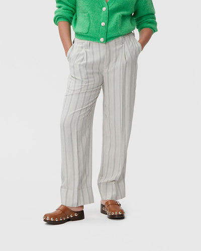 Mid Waist Pleat Pants Phantom Stripe