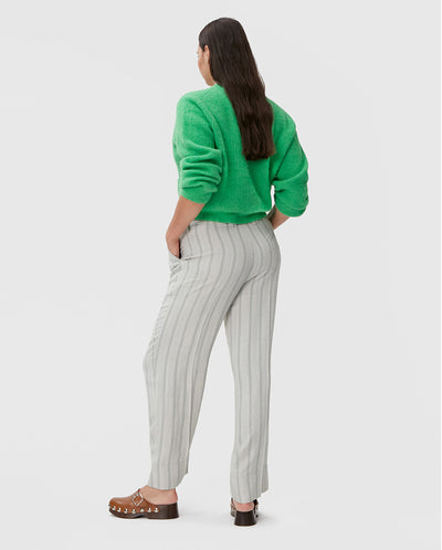 Mid Waist Pleat Pants Phantom Stripe