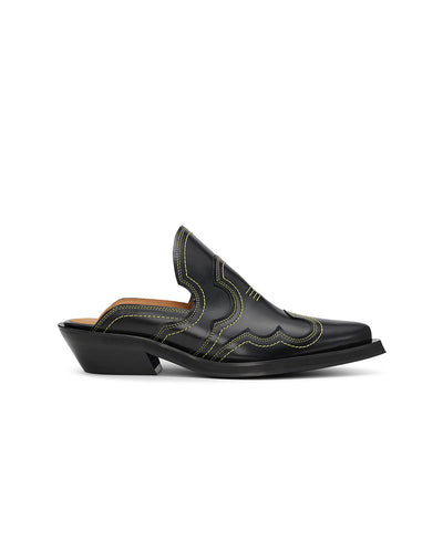 Embroidered Western Mule Black/Yellow