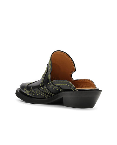 Embroidered Western Mule Black/Yellow