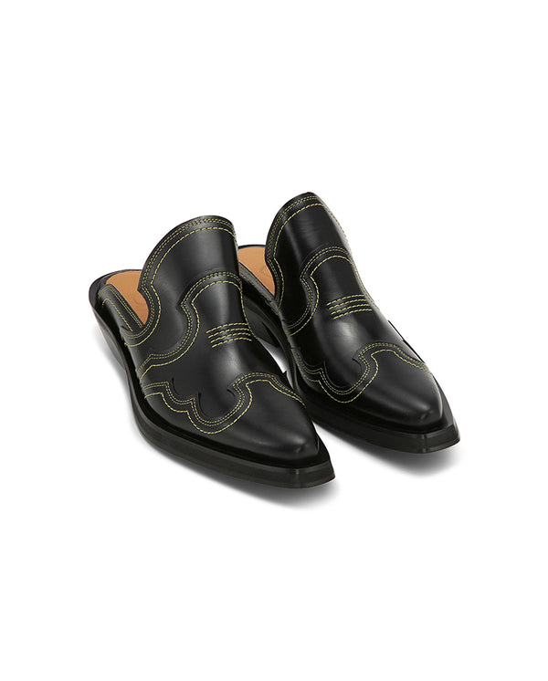 Embroidered Western Mule Black/Yellow