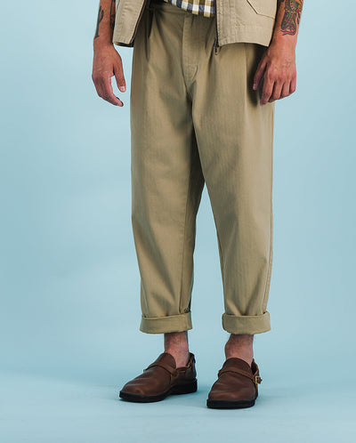 Pleat Twill Trousers BEIGE